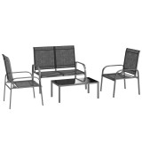 Outsunny Set de Mobilier de Grădină din 4 Piese cu Canapea, 2 Scaune și Masă de Cafea, 108x66x86 cm, Negru | Aosom Romania