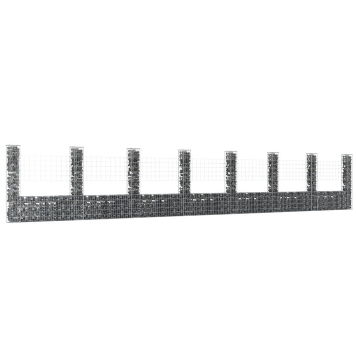 vidaXL Coș gabion &icirc;n formă de U cu 8 st&acirc;lpi, 860x20x150 cm, fier