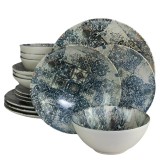 Set farfurii 16 piese, 4 persoane, Blue Tiles, Alb Ivoire/Albastru