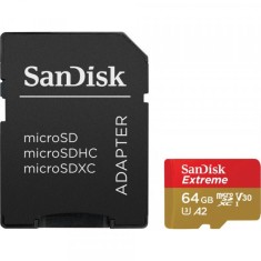 Card Memorie microSDXC SanDisk Extreme, 64Gb, Clasa 10 / UHS-1 U3, Cu Adaptor SDSQXAH-064G-GN6MA