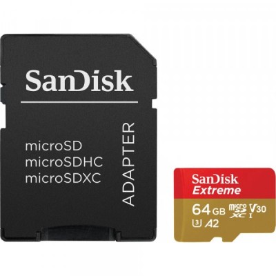 Card Memorie microSDXC SanDisk Extreme, 64Gb, Clasa 10 / UHS-1 U3, Cu Adaptor SDSQXAH-064G-GN6MA foto