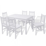 Set masa si scaune din lemn de pin, 7 piese, alb GartenMobel Dekor