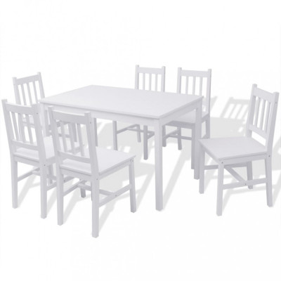 Set masa si scaune din lemn de pin, 7 piese, alb GartenMobel Dekor foto