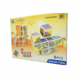 Set inteligent de cuburi magnetice pentru copii, 8 piese, cutie depozitare, puzzle dinozauri, +3 ani, multicolor, Flippy