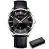 Ceas Barbatesc Curren 8365 Quartz Sport Elegant, Otel Inoxidabil, Curea Piele Ecologica, Negru-Argintiu, Data