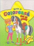 Scrie si coloreaza cai si ponei - verde |
