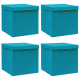 Cutii depozitare cu capace 4 buc. albastru, 32x32x32 cm, textil GartenMobel Dekor, vidaXL