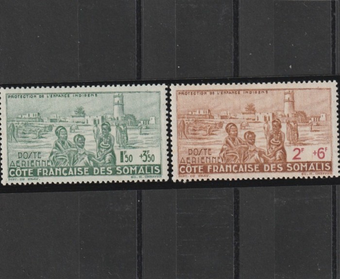 Somalia , Colonii franceze 1942 - Omnibuse , Ajutorul pentru copii , serie 2 valori, dantelate , MNH , Mi.243-244