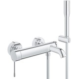 Baterie cada Grohe Essence, monocomanda, 1/2&amp;#039;&amp;#039;, cartus ceramic, furtun 1500 mm, divertor, protectie dus, para dus, limitator temperatura, cr