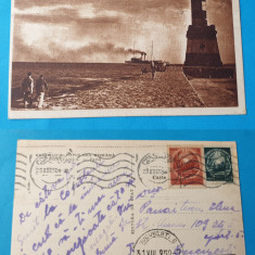 Carte Postala veche circulata anul 1950, Constanta - Farul - Vapor in port
