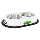 Bol dublu pentru hrana animale cu suport gumat, diametru bol 16cm, Alb