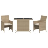 Cumpara ieftin Set bistro cu perne, 3 piese, bej, poliratan