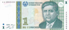 Bancnota Tadjikistan 1 Somoni 1999 (2000) - P14a UNC foto