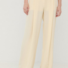 Victoria Beckham pantaloni de matase femei, culoarea bej, lat, high waist