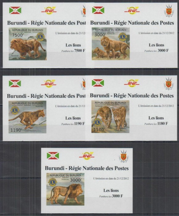 137-BURUNDI-10=5 colite nestampilate nedantelate tematica LEUL,MNH