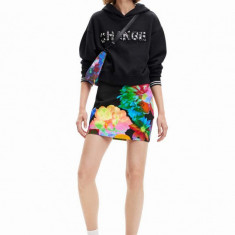 Desigual bluza femei, culoarea negru, cu glugă, cu imprimeu