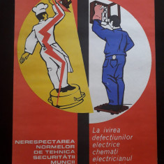HST Afiș pe hârtie protecția muncii România comunistă