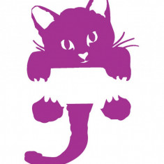 Sticker decorativ pentru intrerupator, Pisica, Mov inchis,11.5 cm, S1018ST-9