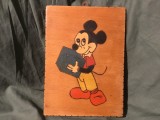 Pirogravura pentru perete in stil retro perioada comunista realizata manual personaj desene animate Mickey Mouse !