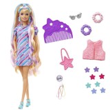 Papusa Barbie Totally Hair Star, blonda, 15 accesorii, Mattel