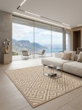 Cumpara ieftin Covor Cappuccino 16063-10, Marime 80 x 150 cm, Alb, Bej, Inaltime Fir 7 mm, Antialergic, Polipropilena, Living, Dormitor, Sufragerie, Birou