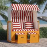 VidaXL Scaun de plajă cu perne, roșu/alb, poliratan și lemn masiv