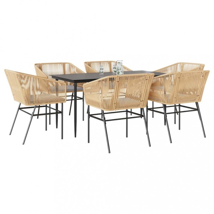 Gossi set de sufragerie de gradina de 7 piese sticla poliratan maro