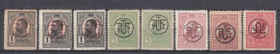 ROMANIA 1919 LP 71 I CAROL I SUPRATIPAR P.T.T.F.F. HARTIE ALBA+GRI+RANVERSAT MNH foto