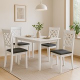 Set masa living si bucatarie Bali, MDF, 112x72x74 cm si 4 scaune Vienna, lemn masiv, tapiterie stofa, 100 kg, alb