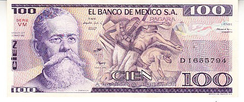M1 - Bancnota foarte veche - Mexic - 100 pesos - 1982