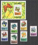 GRENADA GRENADINES 1975-Fluturi--Serie de 7 timbre si colita nestampilate MNH