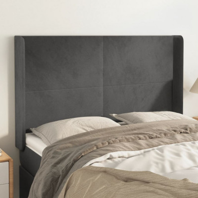 vidaXL Tăblie de pat cu aripioare gri &amp;icirc;nchis 147x16x118/128 cm catifea foto