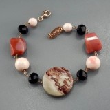 Cumpara ieftin Brățară Damă Essence Jasper Rodonit Scoică Argint 925 Placat Aur Roz, Ajustabilă 18-23cm, Cutie Cadou