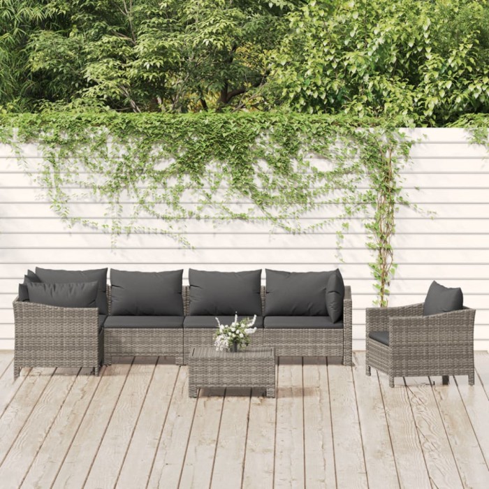 vidaXL Set mobilier de grădină cu perne, 7 piese, gri, poliratan