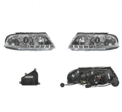 Set faruri tuning VW PASSAT (B5), 11.2000-01.2005, Taiwan, partea stanga+dreapta, pozitie pe LED;tip bec H1+H1; manual/electric; transparent, arginti foto