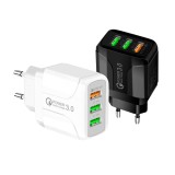 Adaptor Priza Universal cu 3 USB QC 3.0, 5.1A, 20W, Incarcator Rapid Telefon, Negru/Alb