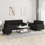 VidaXL Set de canapele cu perne, 3 piese, negru, textil