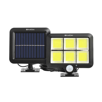 Proiector solar Karemi, 12 W, 120 lm, 6000-6500 K, 2400 mAh, ABS, 120 LED, tip COB, senzor miscare, lumina alb rece foto
