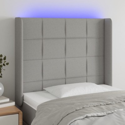 Gossi tablie de pat cu led, gri deschis, 93x16x118/128 cm, textil foto