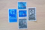 Lot 5 Timbre Romania Anii 50 Aurel Vlaicu Ziua Minierului Tcacenco Supratipare Stampilate - RO1