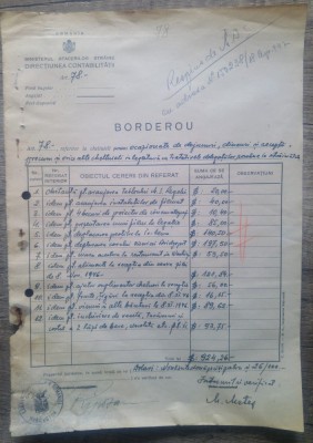 Borderou cheltuieli receptii Legatiunea Romana la Washington/ 1947 foto