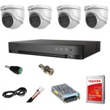 Sistem supraveghere video interior complet Hikvision 4 camere Turbo HD 5 MP 30 m IR accesorii incluse, cadou HDD 1tb SafetyGuard Surveillance