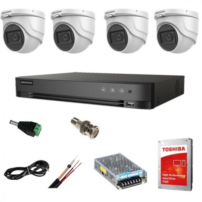 Sistem supraveghere video interior complet Hikvision 4 camere Turbo HD 5 MP 30 m IR accesorii incluse, cadou HDD 1tb SafetyGuard Surveillance foto