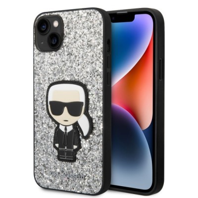 Husa pentru iPhone 15 Plus / iPhone 14 Plus - Karl Lagerfeld Hardcase Glitter (KLHCP14MGFKPG) - Silver Flakes Ikonik foto