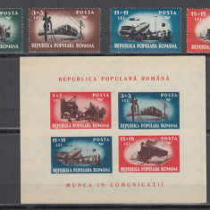 ROMANIA 1948 LP 245 LP 246 MUNCA IN COMUNICATII SERIE+COLITA NEDANTELATA MNH