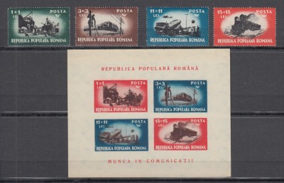 ROMANIA 1948 LP 245 LP 246 MUNCA IN COMUNICATII SERIE+COLITA NEDANTELATA MNH foto