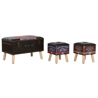 Set de Cufere Home ESPRIT Maro Multicolor Poliuretan Lemn Vintage 70 x 40 x 45 cm (3 Unități) foto