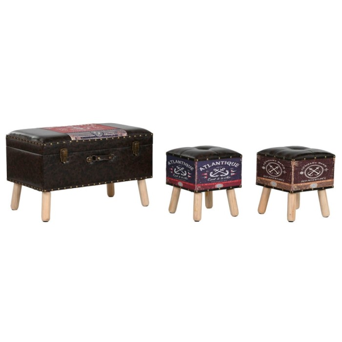 Set de Cufere Home ESPRIT Maro Multicolor Poliuretan Lemn Vintage 70 x 40 x 45 cm (3 Unități)