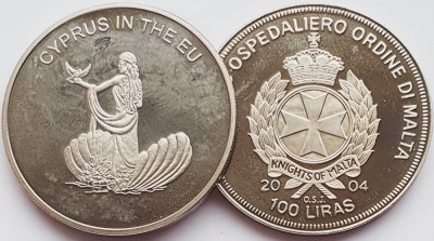 2600 Ordinul din Malta 100 Liras 2004 Cyprus in the EU foto