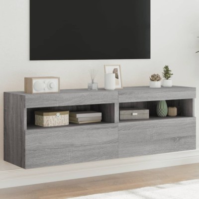 vidaXL Comodă TV de perete cu LED, 2 buc, gri sonoma, 60x30x40 cm 837194 foto